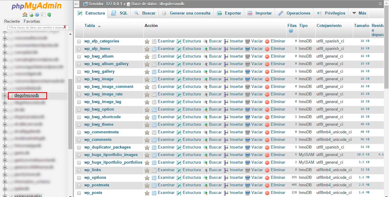 Seleccionar base de datos