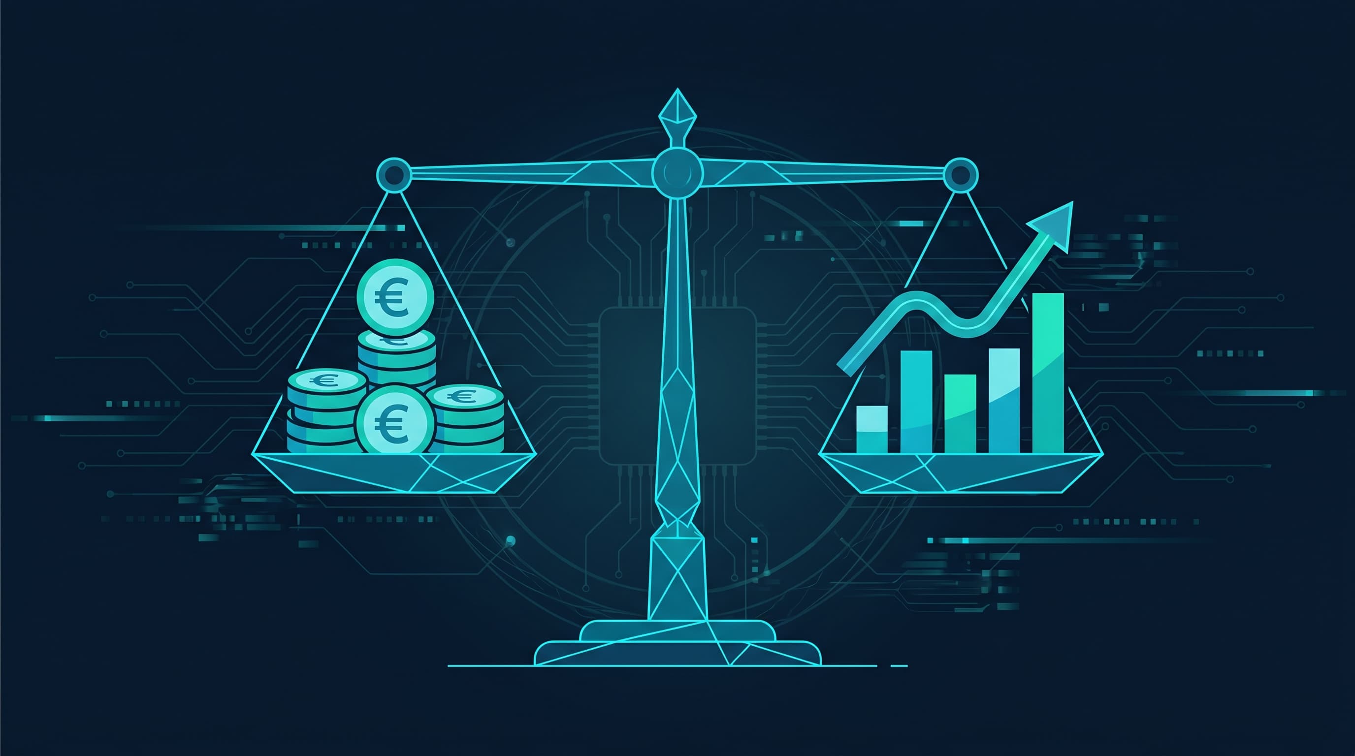 Balanza con inversión SEO a un lado y crecimiento de tráfico orgánico al otro: precios transparentes, retorno medible