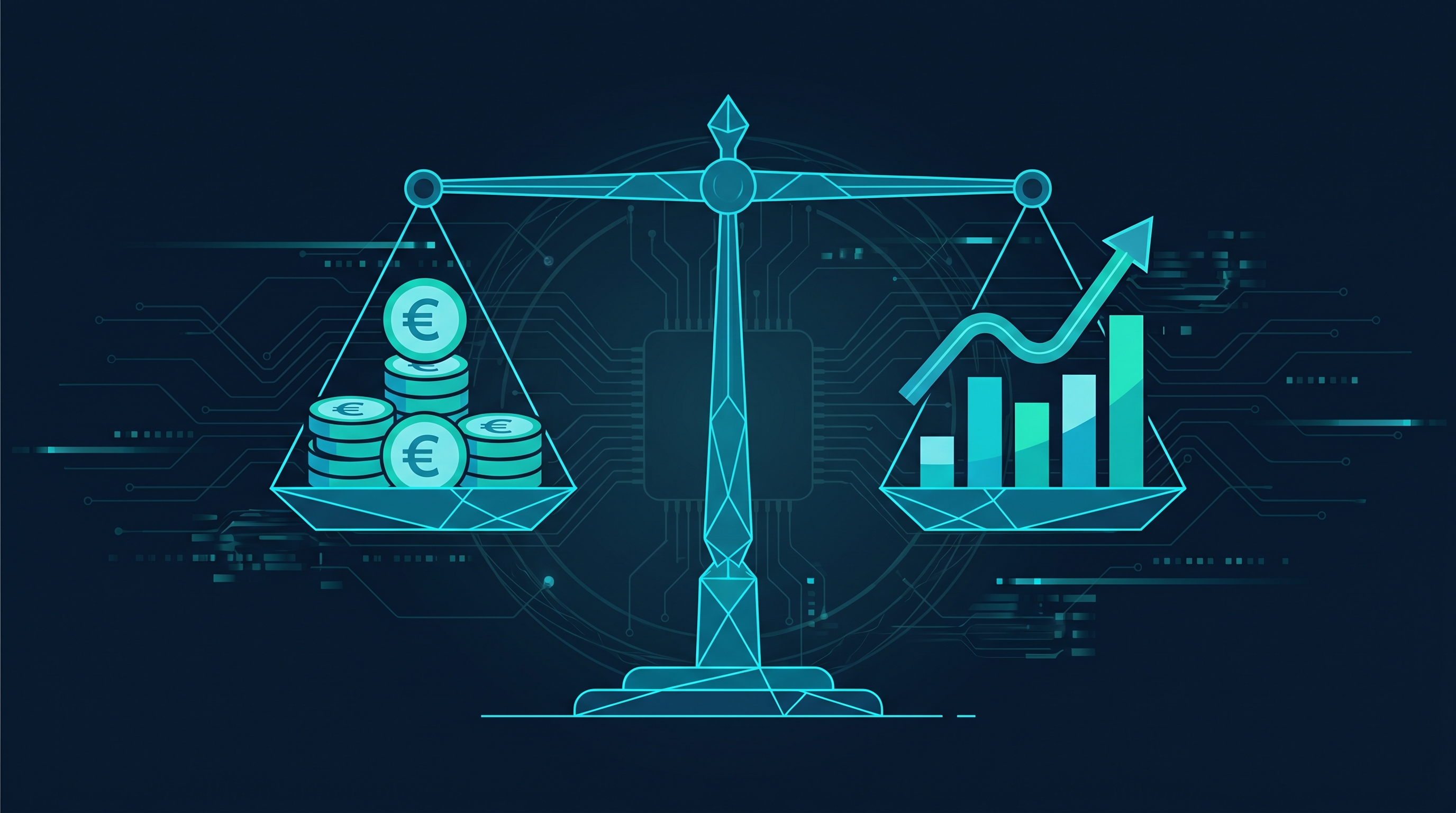 Balanza con inversión SEO a un lado y crecimiento de tráfico orgánico al otro: precios transparentes, retorno medible